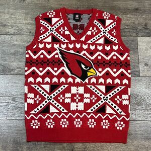 NFL Arizona Cardinals V-Neck Christmas Red Black White Sweater Vest Men's Medium
